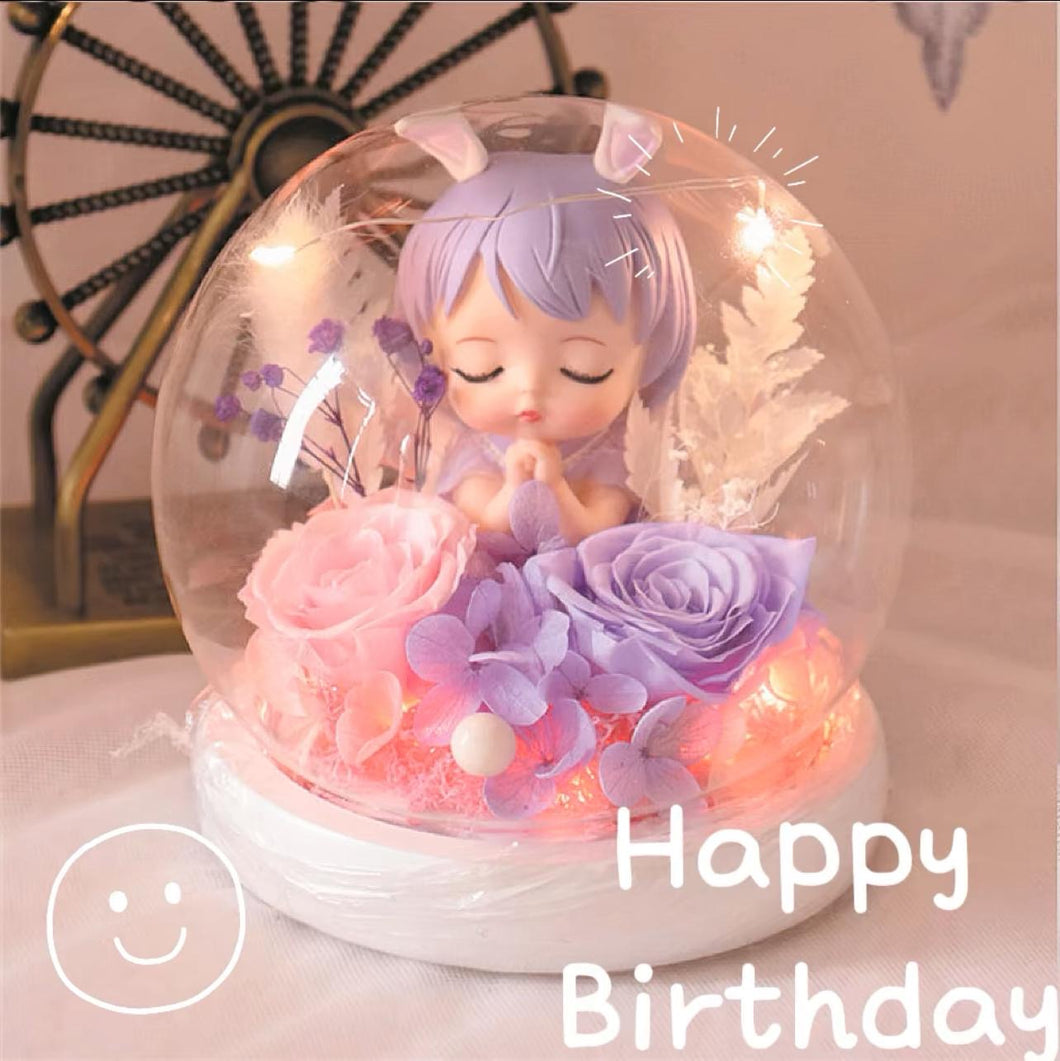 Purple Sweet Angel Preserved Flower Dome