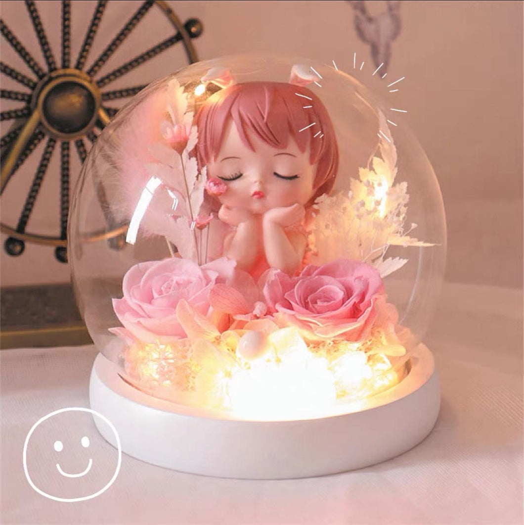 Pink Sweet Angel Preserved Flower Dome