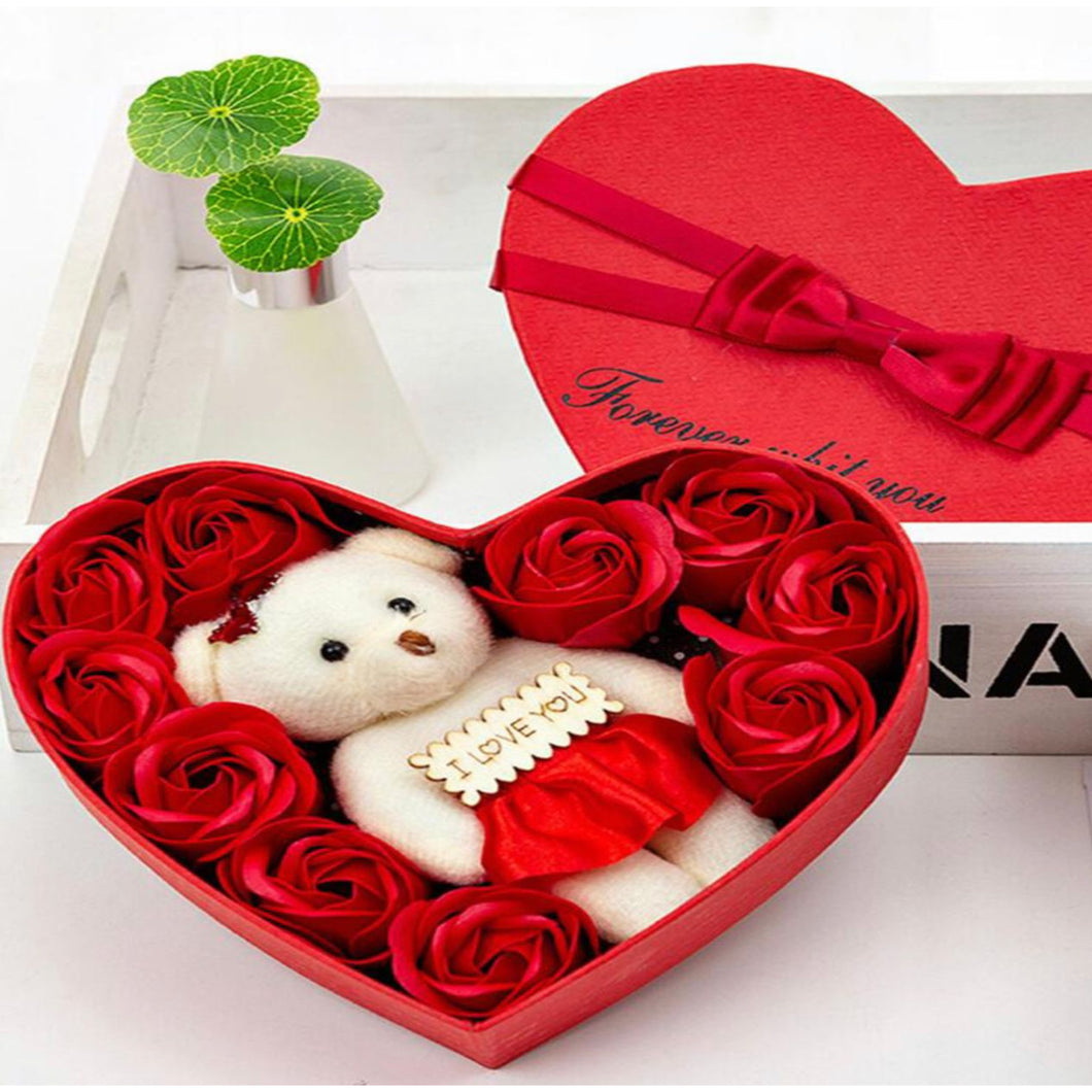 Artificial Soap Flower Bear Heart Box