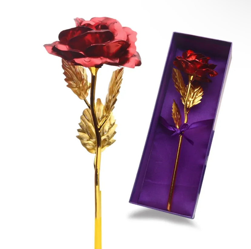 Red Gold Artificial Single Rose Stalk