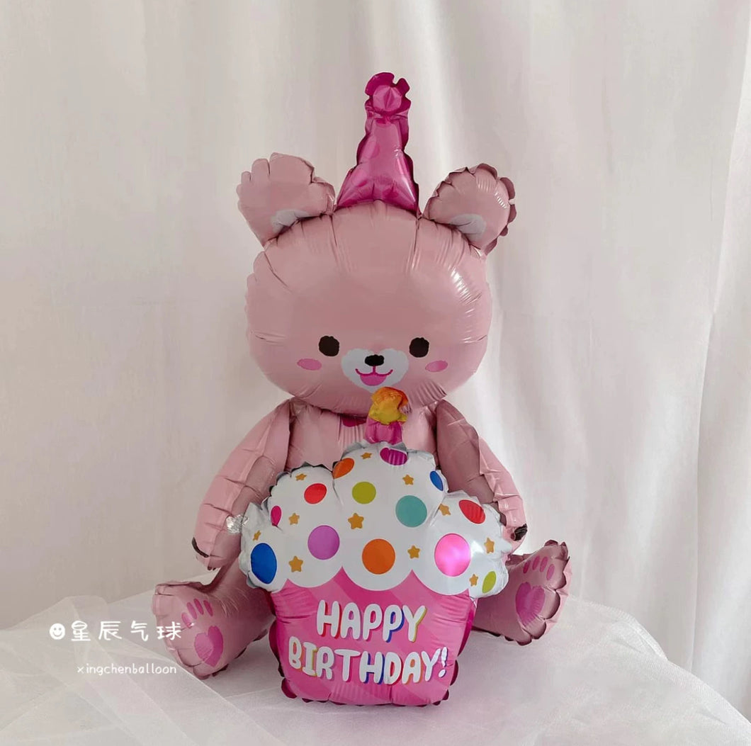 Pink Bear Foil Balloon, Happy Birthday Party Balloon