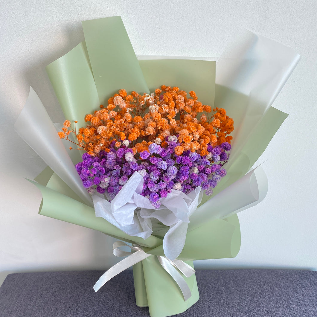 Orange Purple Preserved Baby Breath