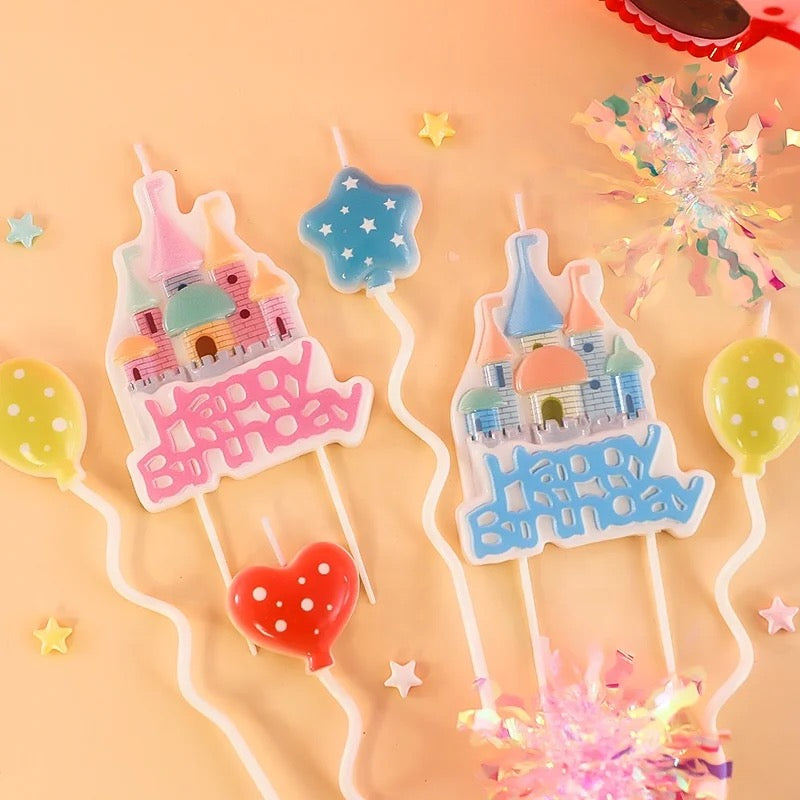 Blue/Pink Happy Birthday Castle Candle