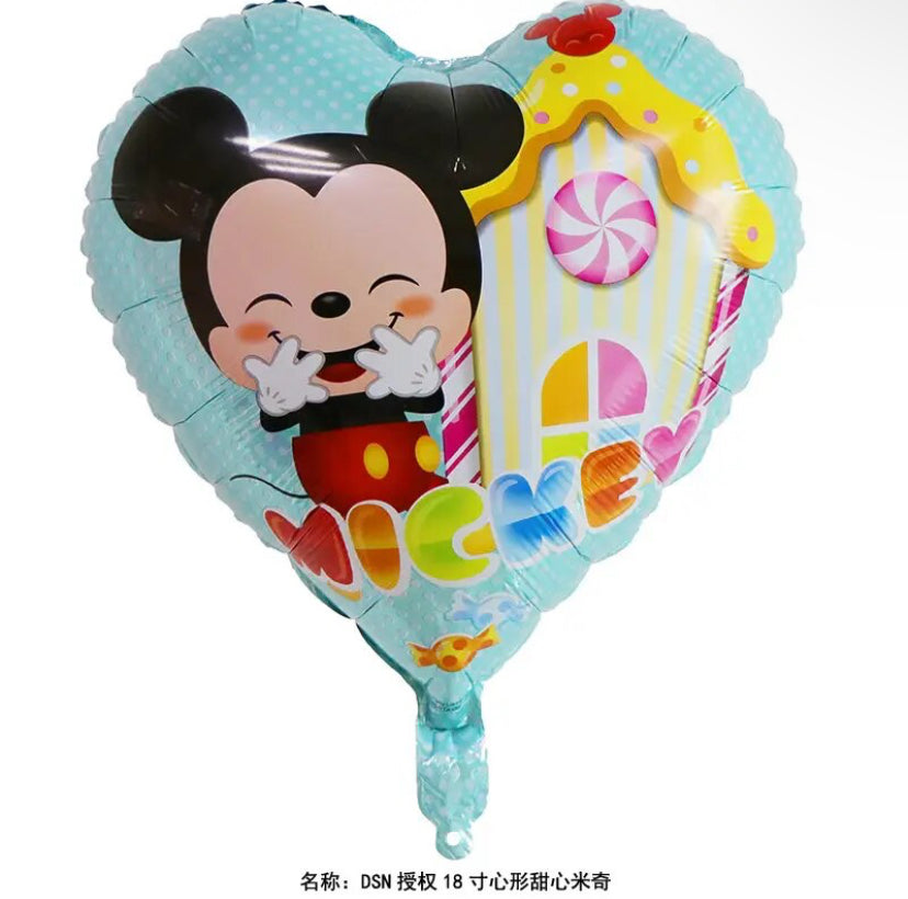 1pc Uninflanted Micky and Friend Heart Shape Balloons