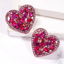 Load image into Gallery viewer, Valentine Pink Silver Heart Earrings
