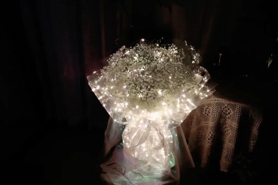 White Baby Breath Bouquet With LED Lights - Size L